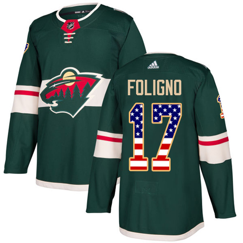 Adidas Wild #17 Marcus Foligno Green Home Authentic USA Flag Stitched NHL Jersey - Click Image to Close